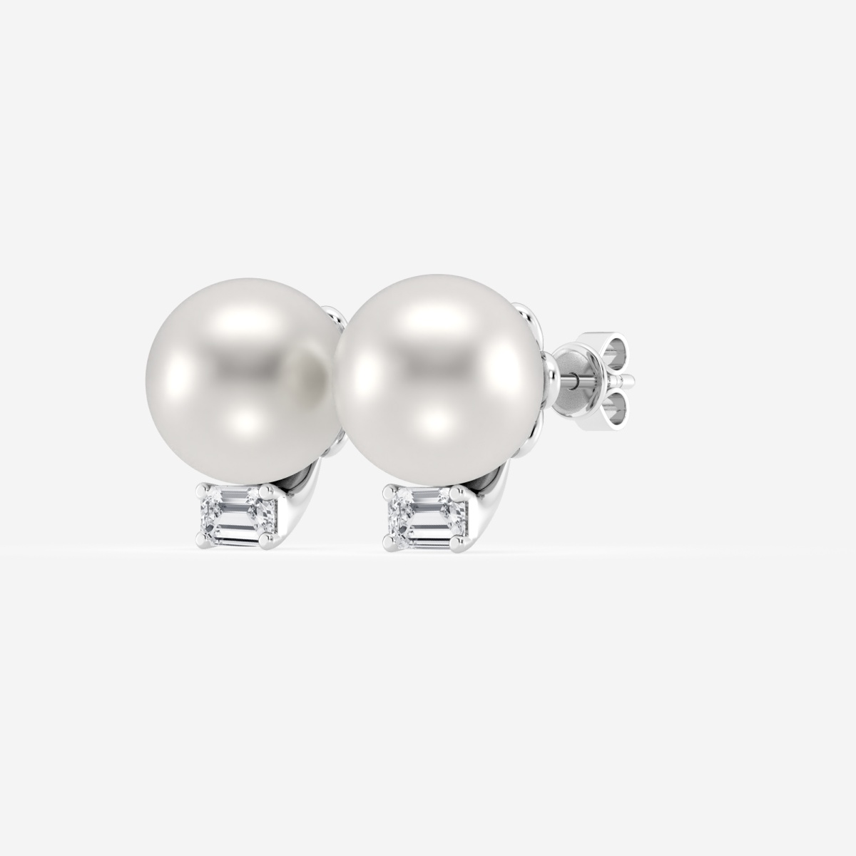 Additional Image 1 for  9.5 - 10.0 mm Cultured Freshwater Pearl and 1/2 ctw Lab Grown Diamond Stud Earrings