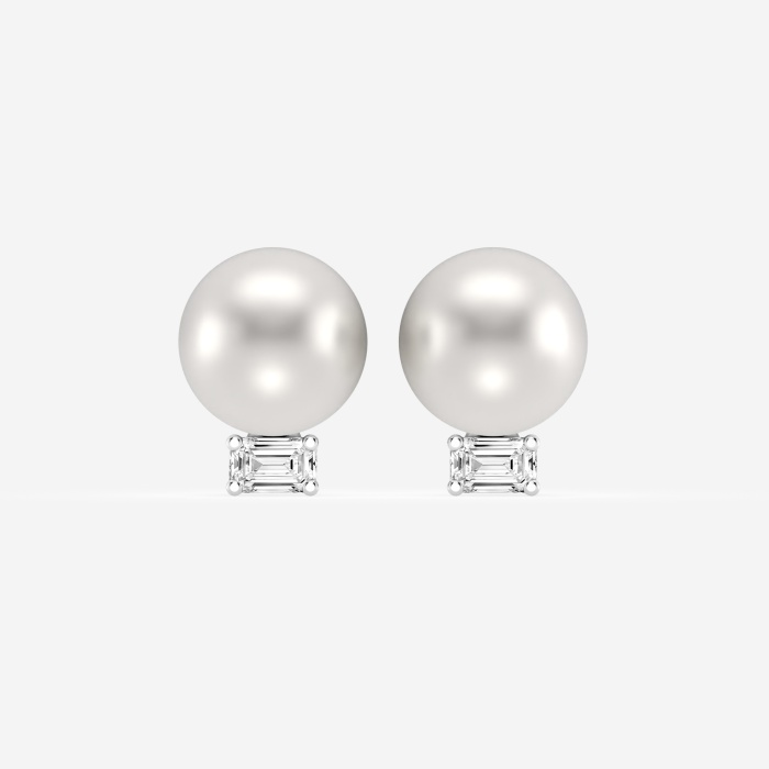 9.5 - 10.0 mm  Cultured Freshwater Pearl and 1/2 ctw Lab Grown Diamond  Stud Earrings