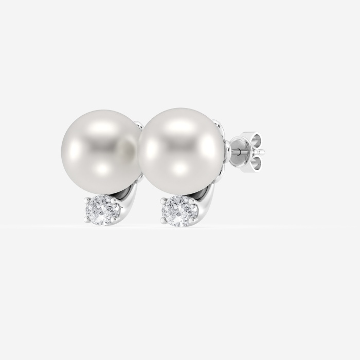9.5 - 10.0 mm  Cultured Freshwater Pearl and 1 ctw Lab Grown Diamond  Stud Earrings