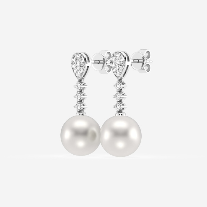 9.5 - 10.0 mm  Cultured Freshwater Pearl and 1/3 ctw Lab Grown Diamond Linear Drop Earrings