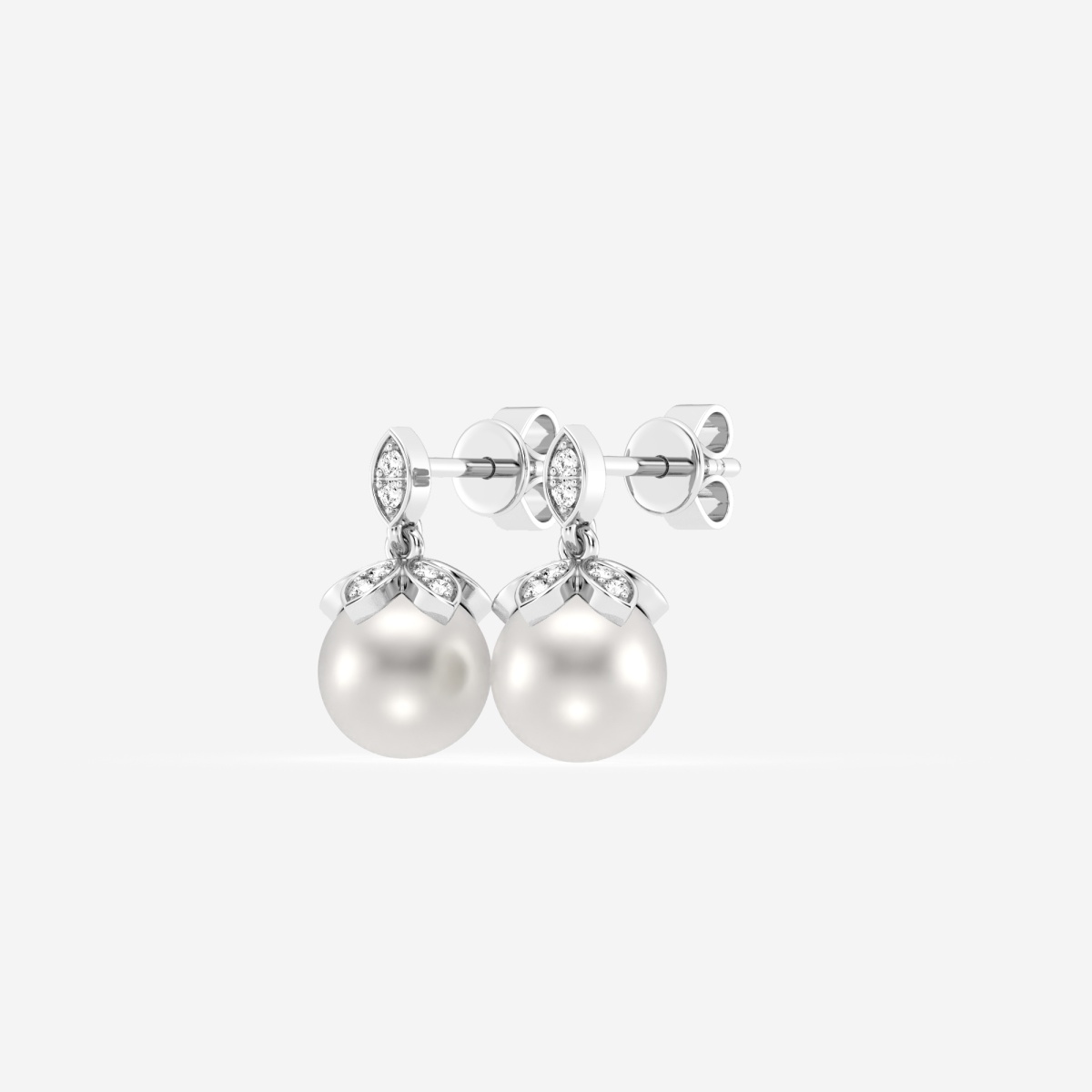 Additional Image 1 for  7.5 - 8.0 mm Cultured Freshwater Pearl and 1/8 ctw Lab Grown Diamond Flower Drop Earrings