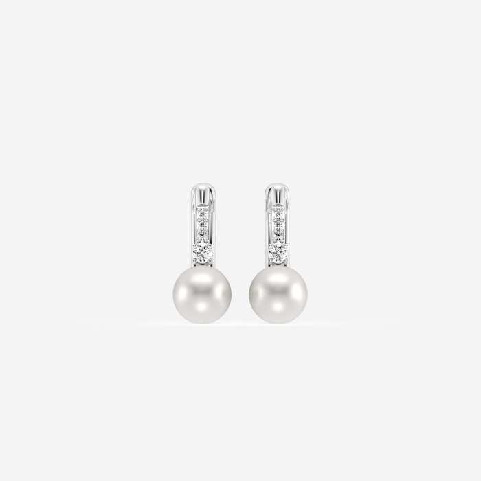 5.5 - 6.0 mm  Cultured Freshwater Pearl and 1/10 ctw Lab Grown Diamond Leverback Drop Earrings