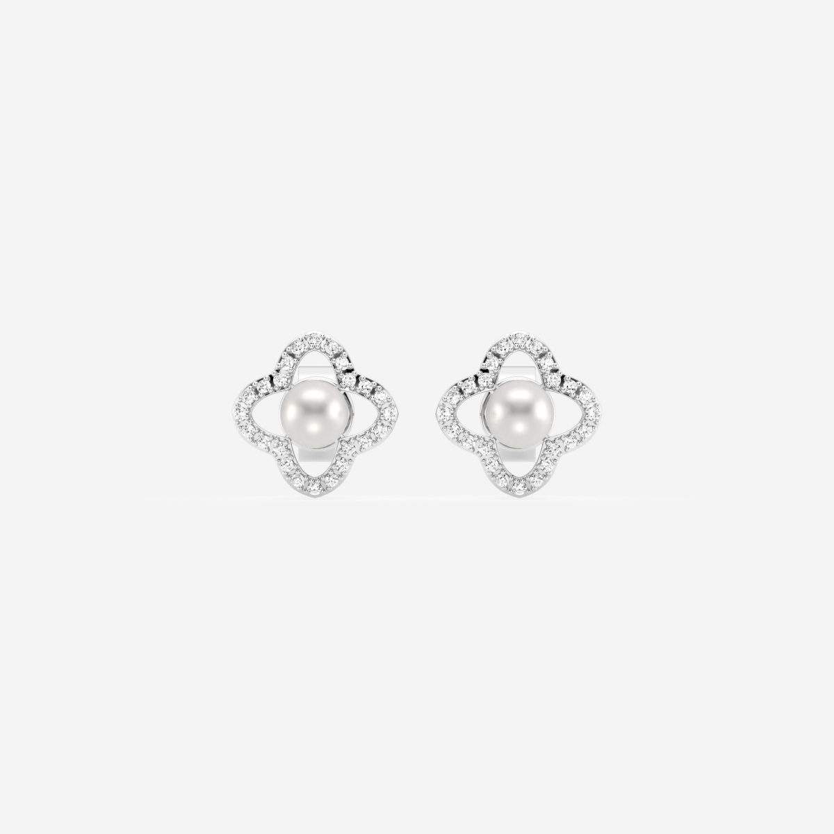 3.5 - 4.0 mm Cultured Freshwater Pearl and 1/5 ctw Lab Grown Diamond Clover Drop Earrings