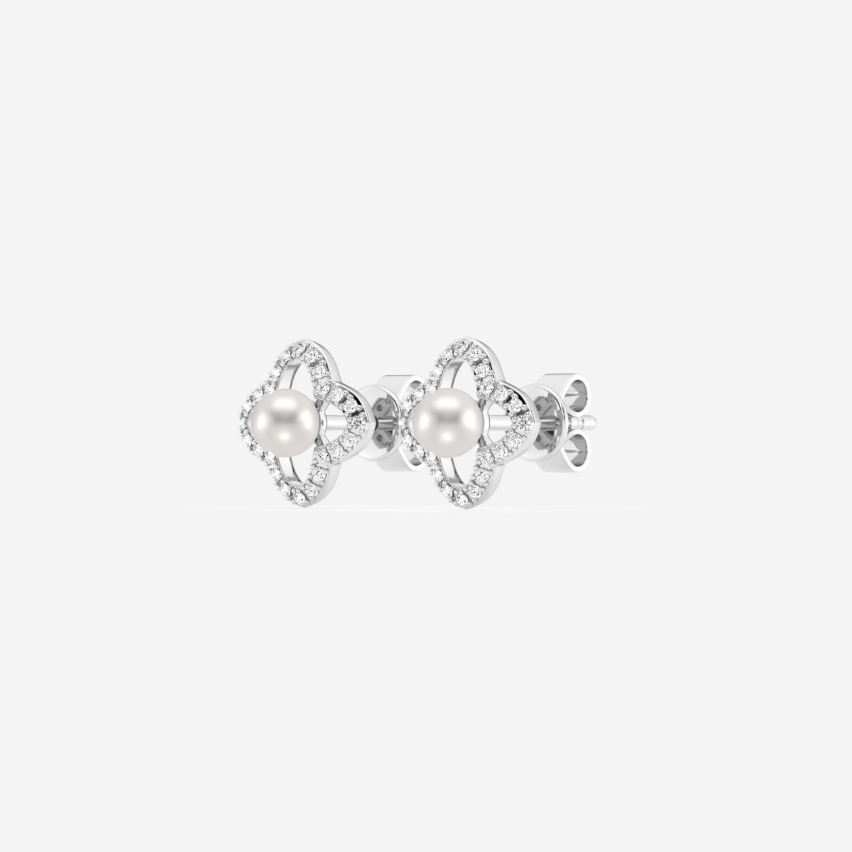 Additional Image 1 for  3.5 - 4.0 mm Cultured Freshwater Pearl and 1/5 ctw Lab Grown Diamond Clover Drop Earrings