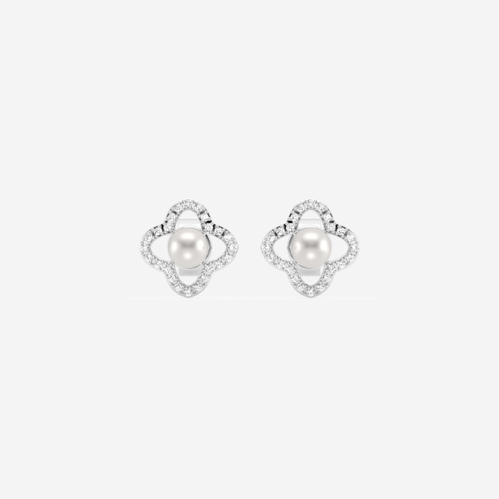 3.5 - 4.0 mm  Cultured Freshwater Pearl and 1/5 ctw Lab Grown Diamond Clover Drop Earrings
