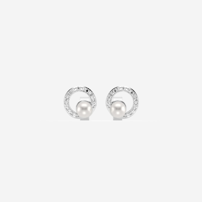 3.5 - 4.0 mm  Cultured Freshwater Pearl and 1/10 ctw Lab Grown Diamond Circle Drop Earrings