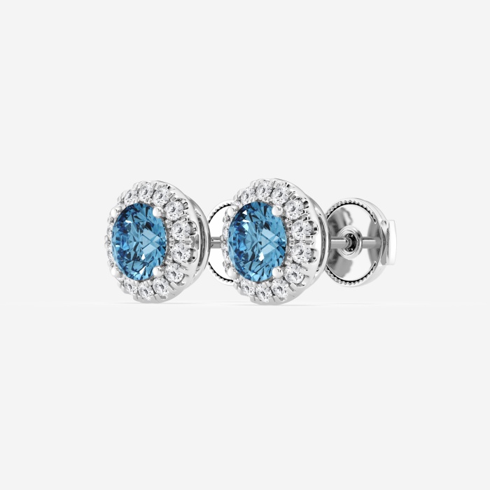 1 1/2 ctw Round Lab Grown Diamond Fancy Blue Halo Stud Earrings