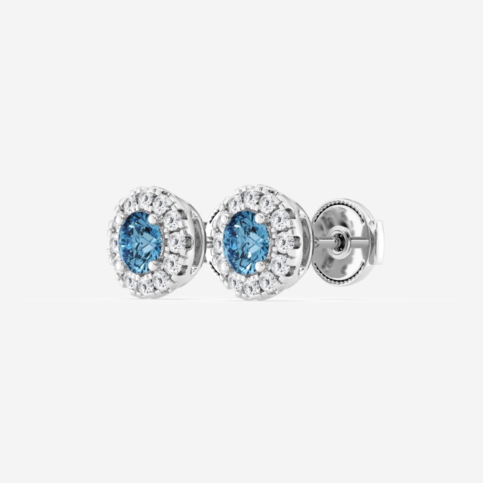 1 ctw Round Lab Grown Diamond Fancy Blue Halo Stud Earrings