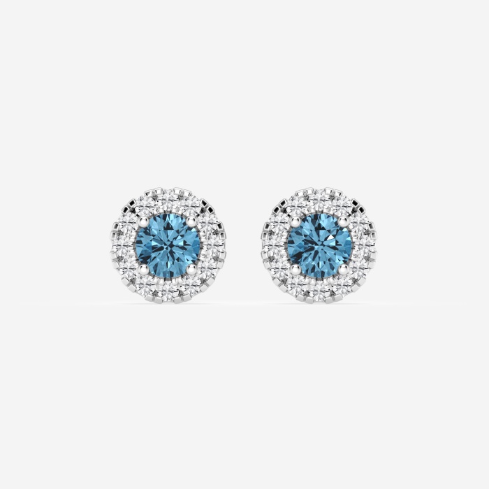 1 ctw Round Lab Grown Diamond Fancy Blue Halo Stud Earrings