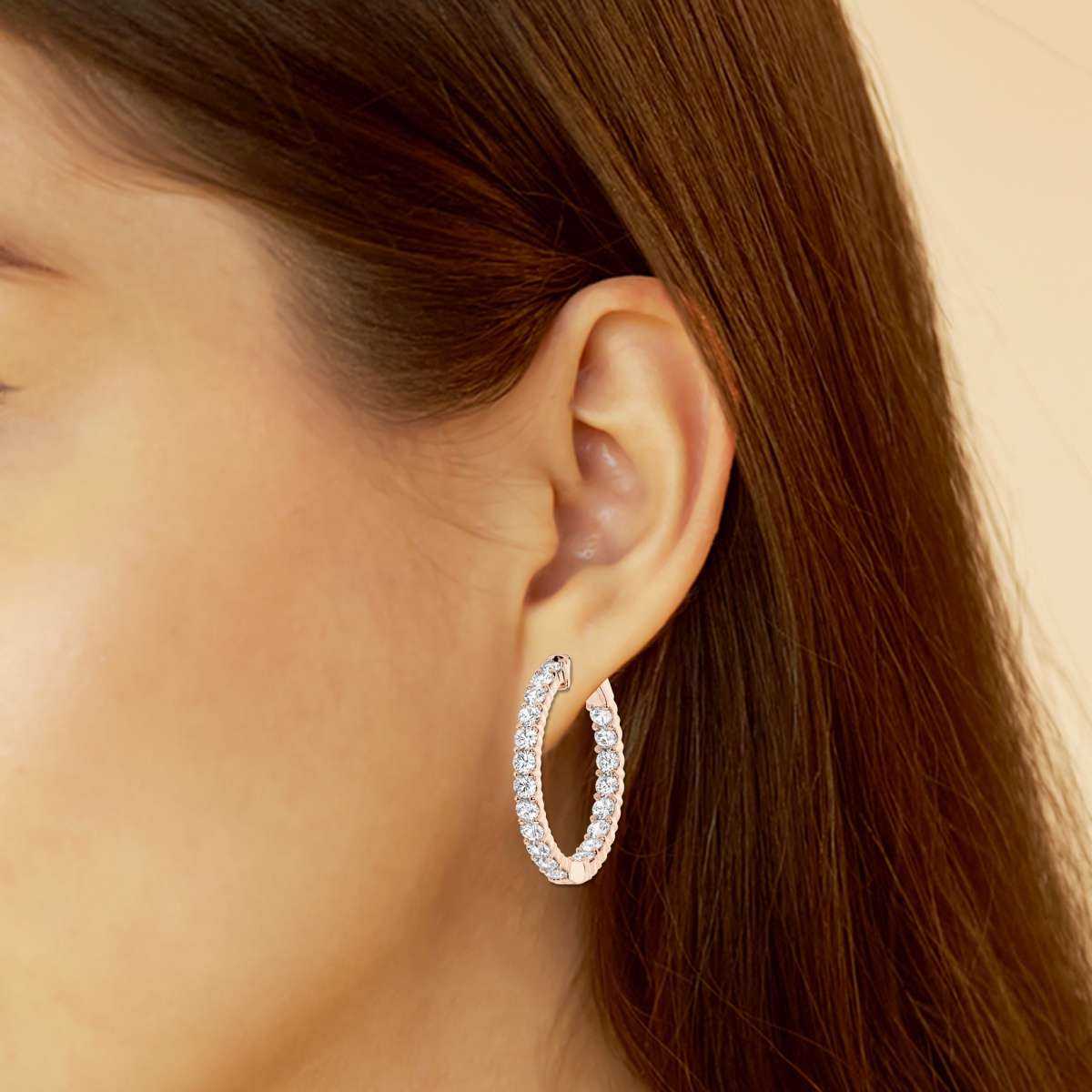 Additional Image 2 for  4 ctw Round Lab Grown Diamond Inside Out Hoop Earrings
