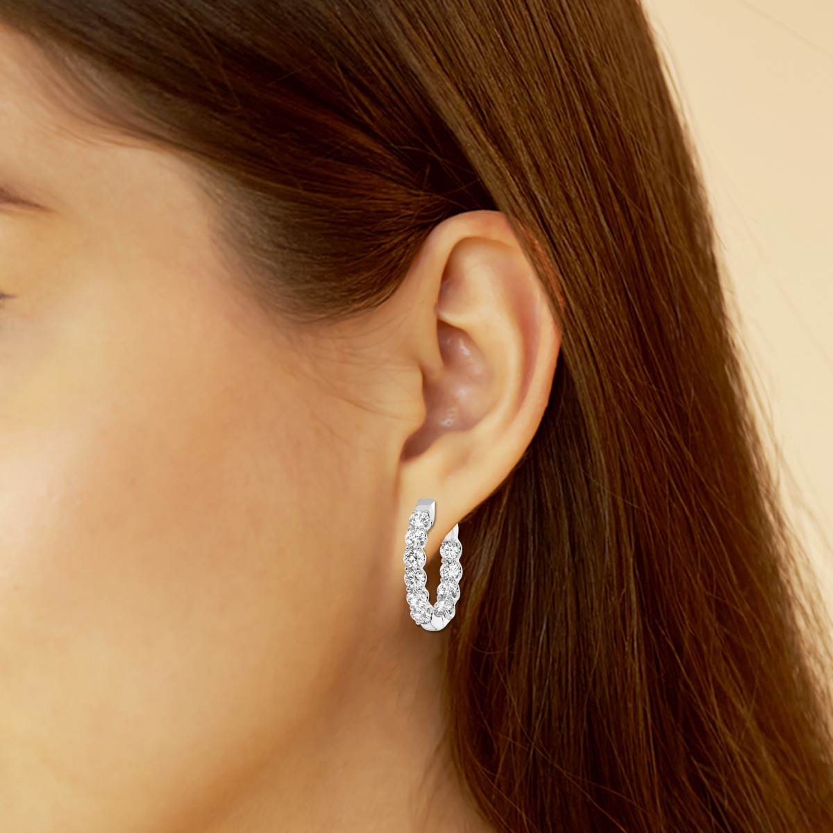 Additional Image 2 for  3 ctw Round Lab Grown Diamond Oval-Shaped Inside Out Hoop Earrings