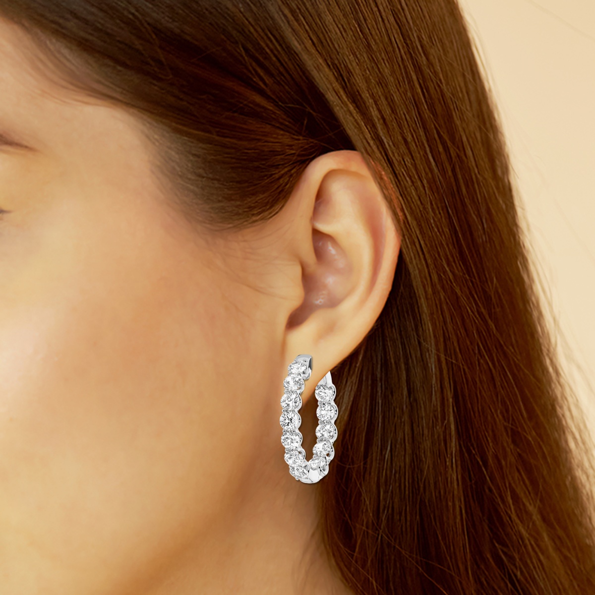 Additional Image 2 for  8 ctw Round Lab Grown Diamond Oval-Shaped Inside Out Hoop Earrings