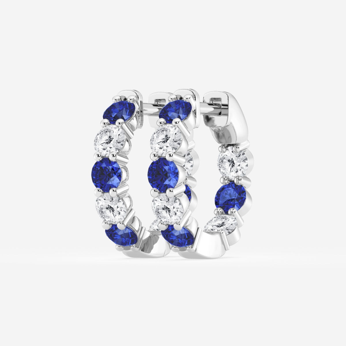 Additional Image 1 for  3.1 mm Round Created Sapphire and 1 ctw Round Lab Grown Diamond Inside Out Hoop Earrings