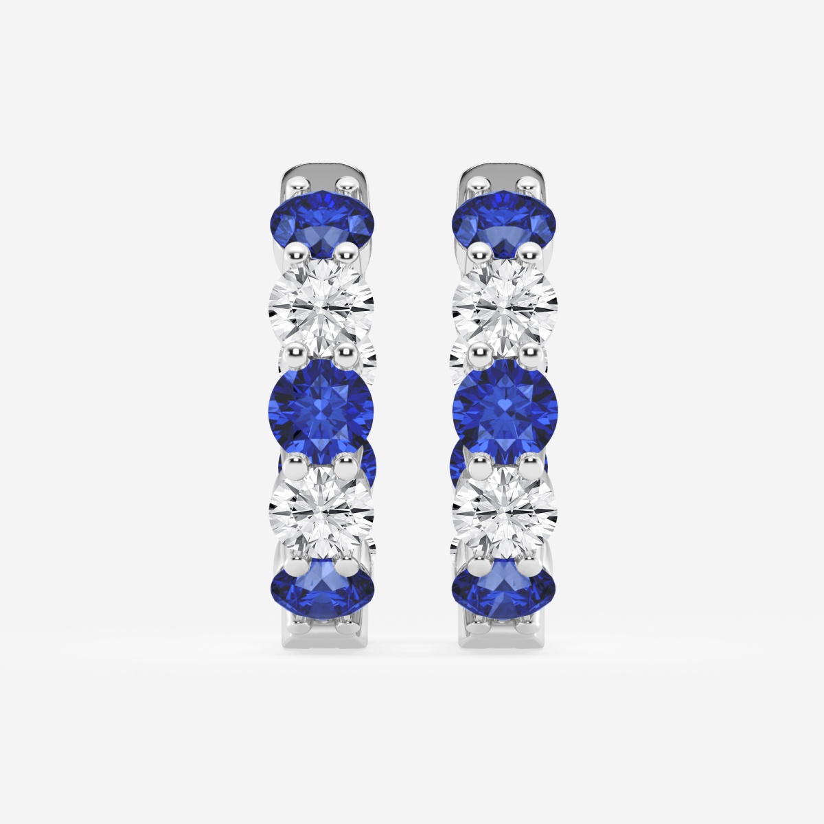 4 mm Round Created Sapphire and 2 ctw Round Lab Grown Diamond Inside Out Hoop Earrings