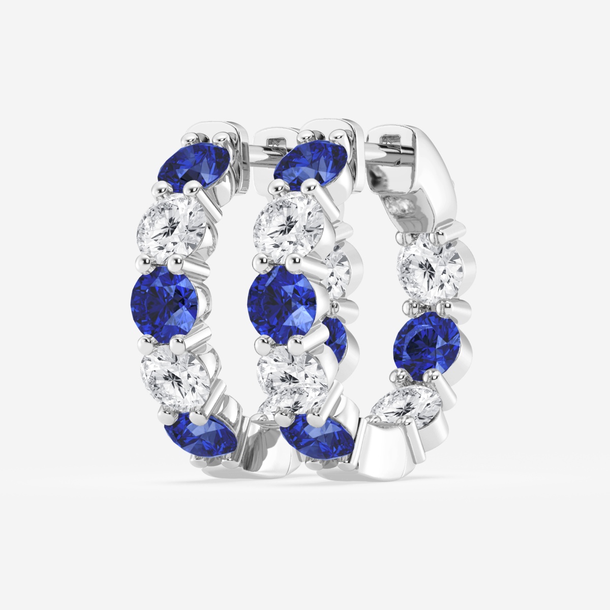 Additional Image 1 for  4 mm Round Created Sapphire and 2 ctw Round Lab Grown Diamond Inside Out Hoop Earrings