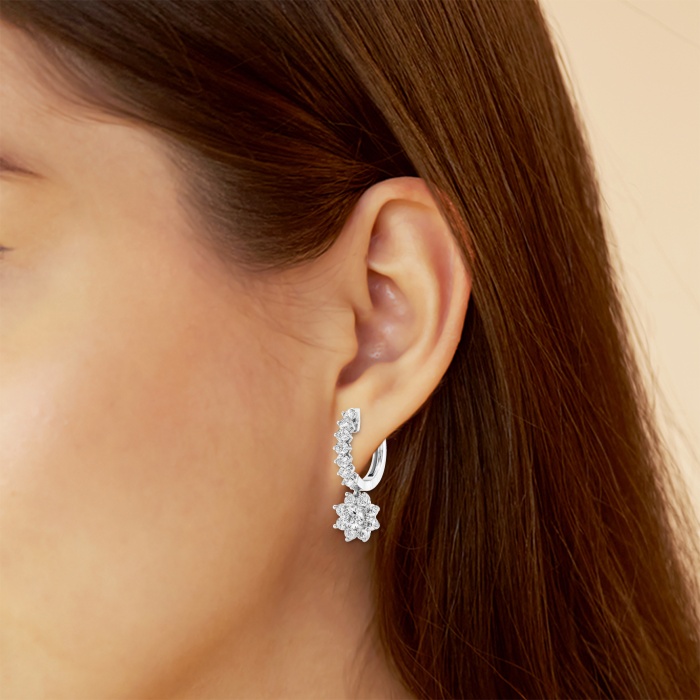 Additional Image 2 for  1 1/3 ctw Round Lab Grown Diamond Sunflower Drop with Petite Hoop Earrings