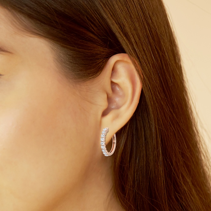 1 ctw Round Lab Grown Diamond Shared Prong Hoop Earrings