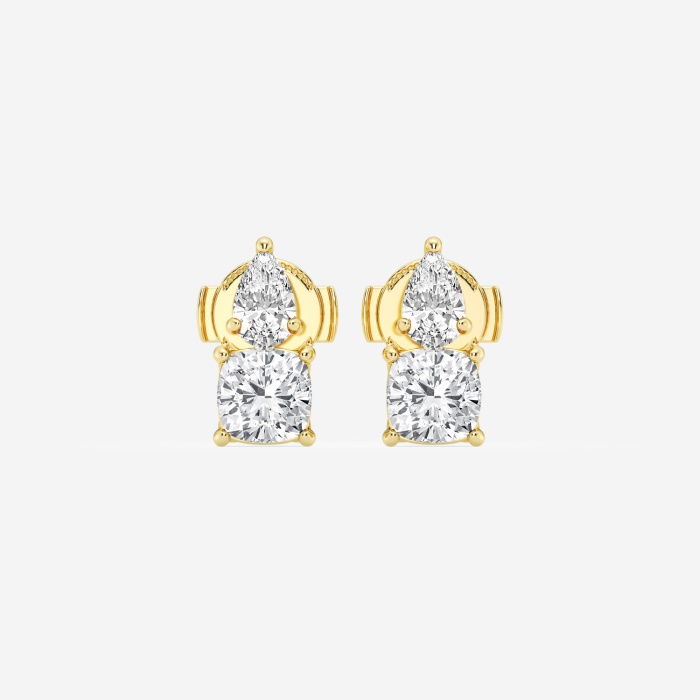 1 1/2 ctw Cushion and Pear Lab Grown Diamond Two Stone Stud
