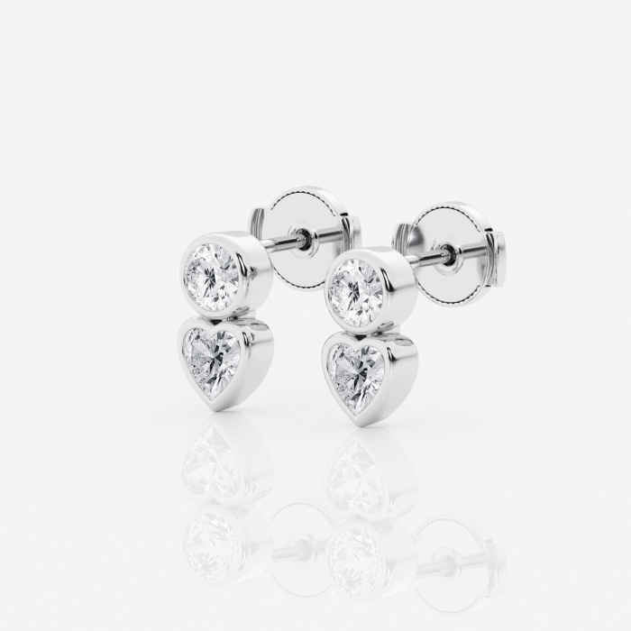 Additional Image 1 for  1 ctw Round and Heart Lab Grown Diamond Two Stone Stud Earrings