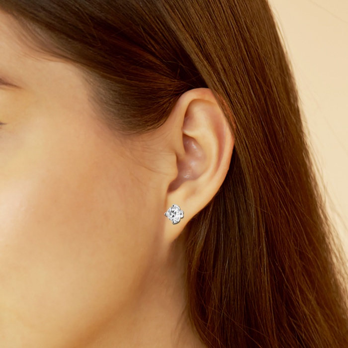 2 ctw Round E-F Lab Grown Diamond Flower Petal Solitaire Certified Stud Earrings