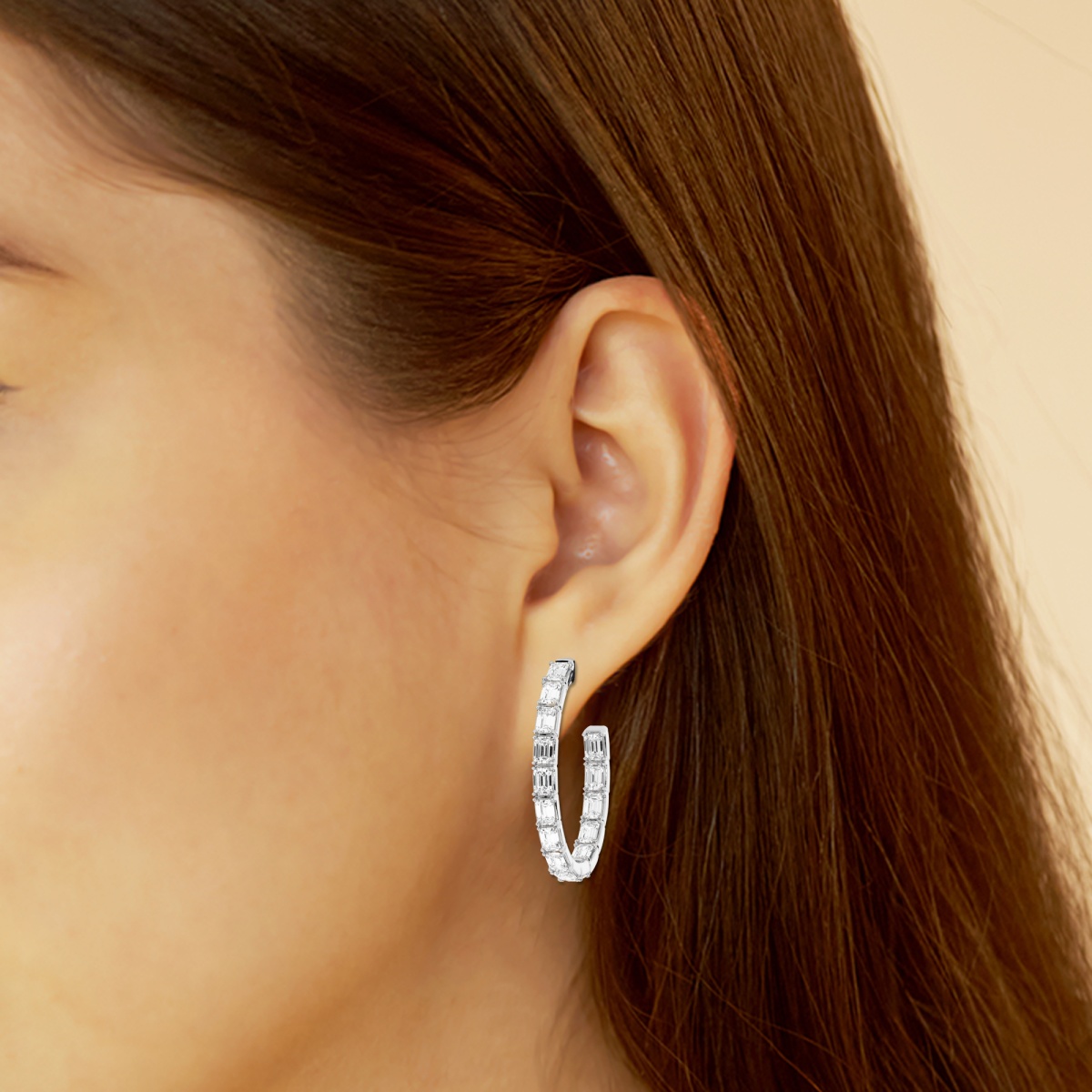 5 ctw Emerald Lab Grown Diamond Inside Out J Hoop Earrings