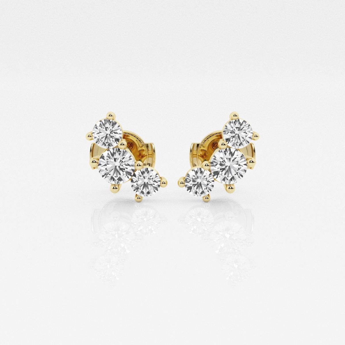 1 ctw Round Lab Grown Diamond Three Stone Fashion Earrings