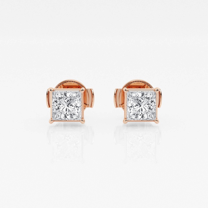 Additional Image 2 for  1 ctw Princess Lab Grown Diamond Solitaire Stud Earrings