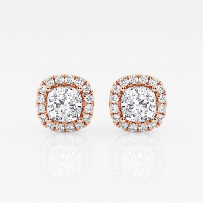 Additional Image 2 for  2 3/8 ctw Cushion Lab Grown Diamond Halo Certified Stud Earrings