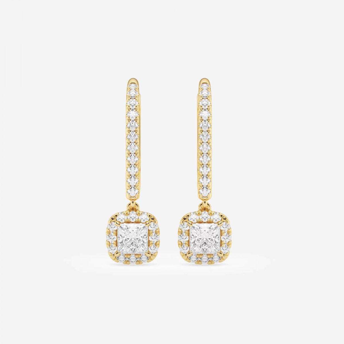 product video for 3/4 ctw Princess Lab Grown Diamond Halo Drop Earrings