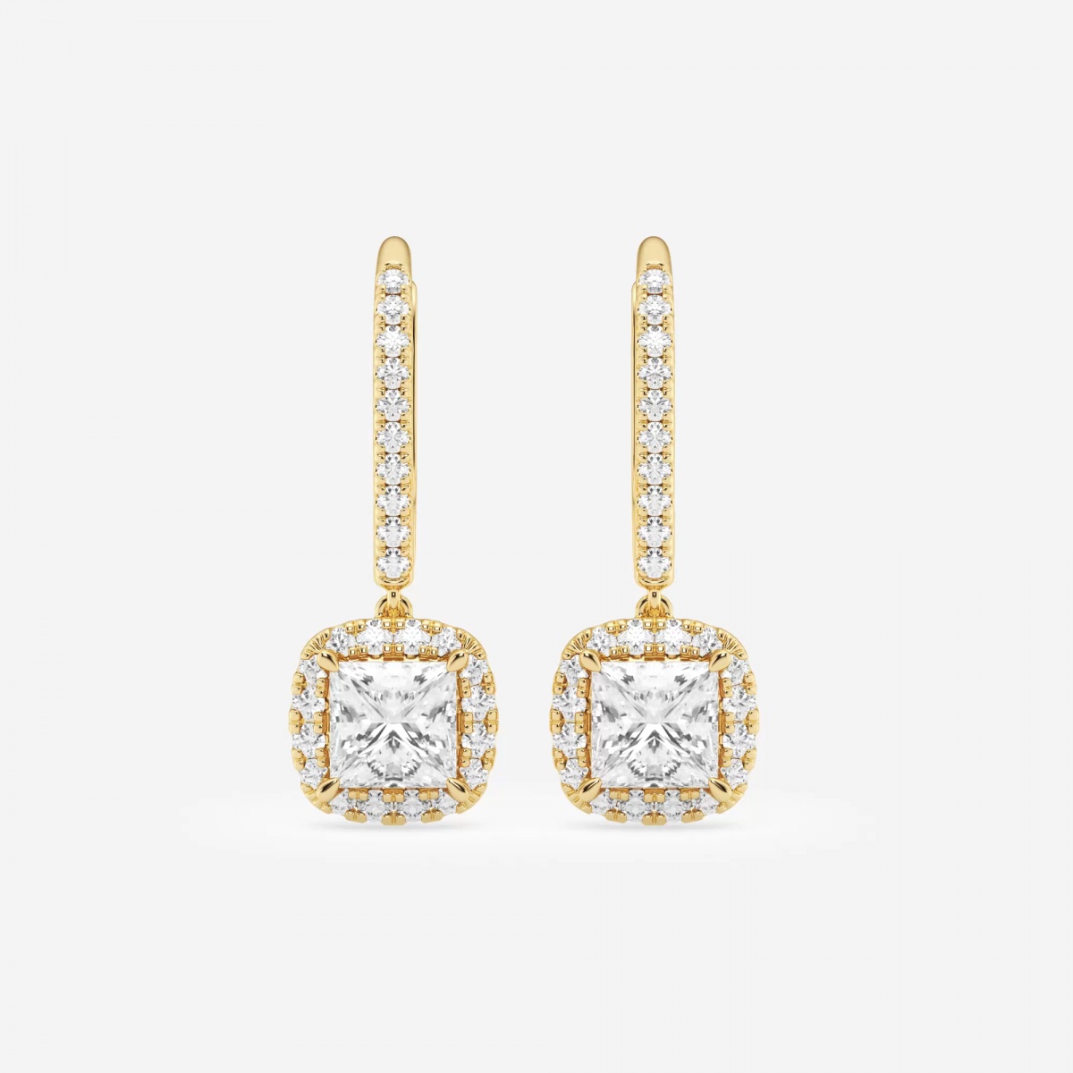 product video for 1 7/8 ctw Princess Lab Grown Diamond Halo Drop Earrings