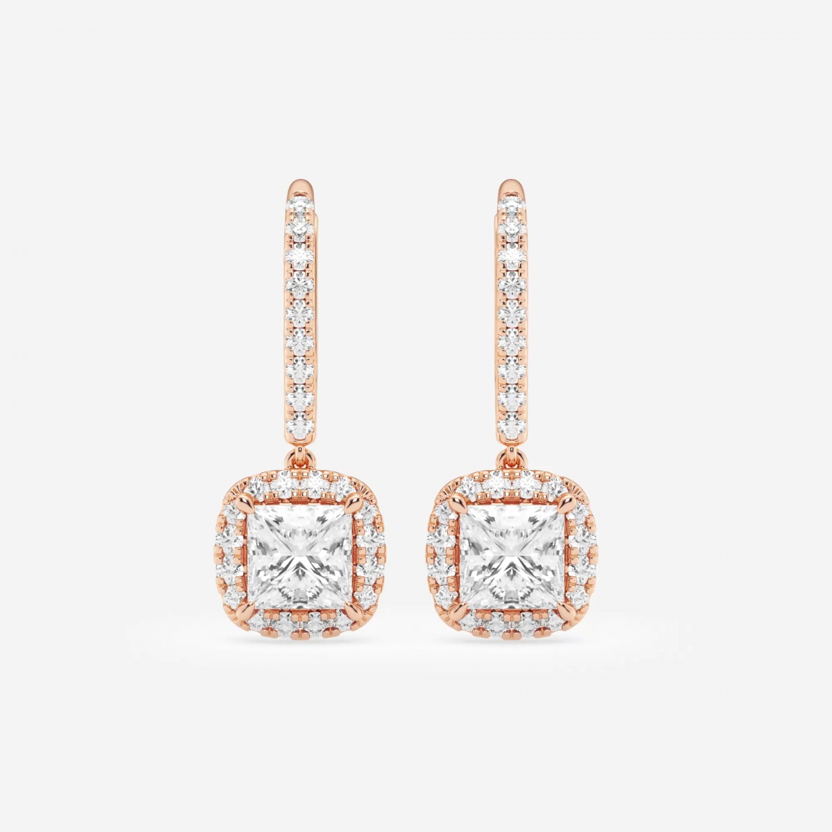 product video for 2 1/2 ctw Princess Lab Grown Diamond Halo Drop Earrings
