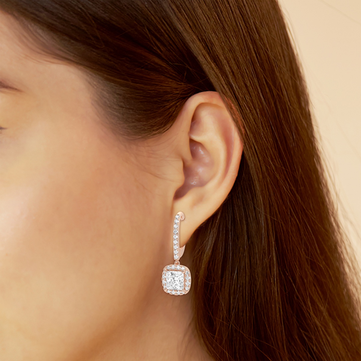 Additional Image 2 for  2 1/2 ctw Princess Lab Grown Diamond Halo Drop Earrings