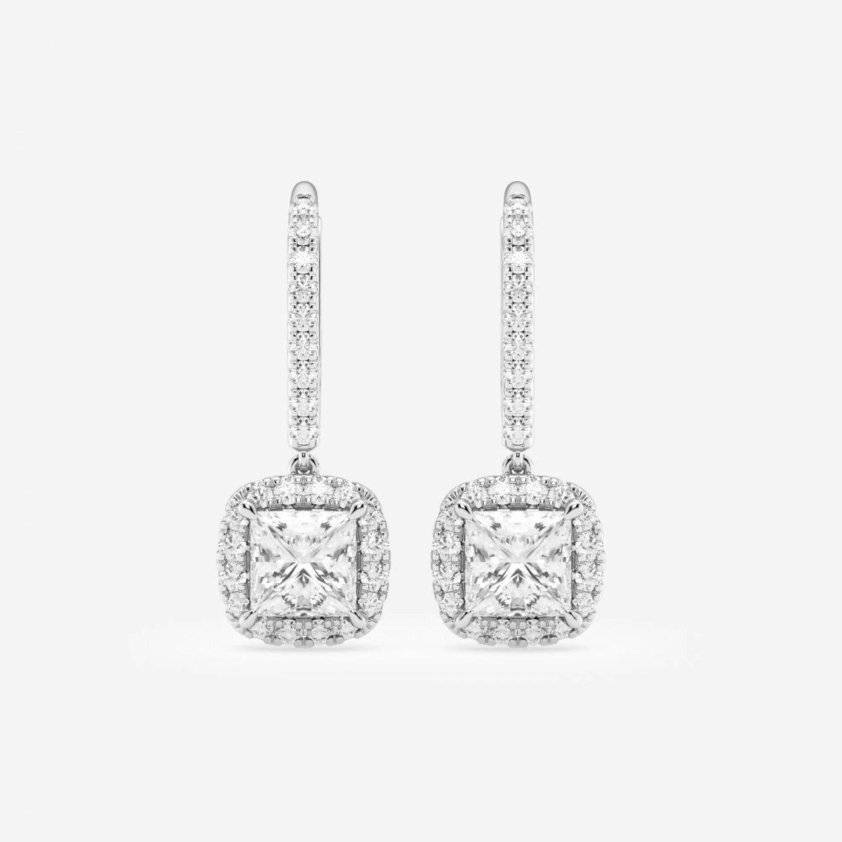 product video for 2 1/2 ctw Princess Lab Grown Diamond Halo Drop Earrings