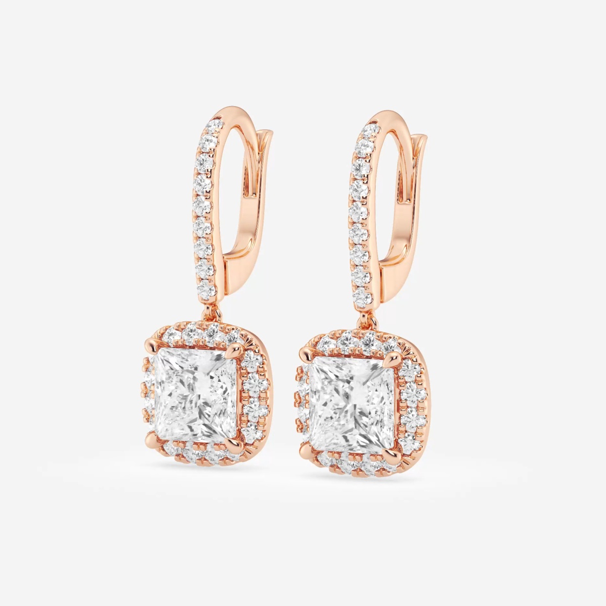 Additional Image 1 for  3 5/8 ctw Princess Lab Grown Diamond Halo Drop Earrings