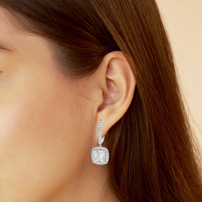 3 5/8 ctw Princess Lab Grown Diamond Halo Drop Earrings