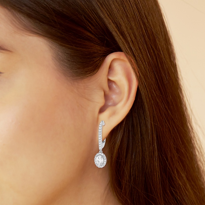 3/4 ctw Oval Lab Grown Diamond Halo Drop Earrings