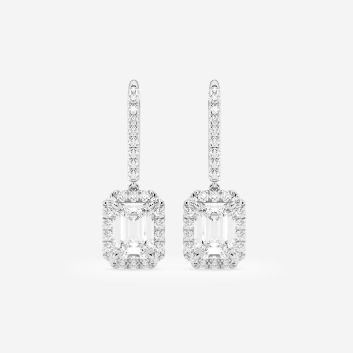 3 1/2 ctw Emerald Lab Grown Diamond Halo Drop Earrings - Grownbrilliance