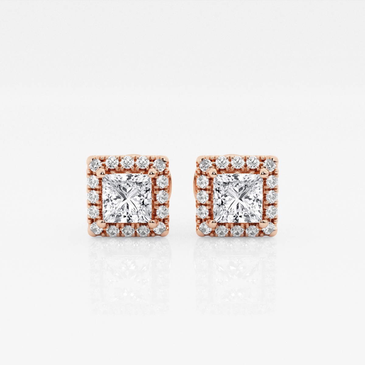 Additional Image 2 for  1 1/5 ctw Princess Lab Grown Diamond Halo Stud Earrings