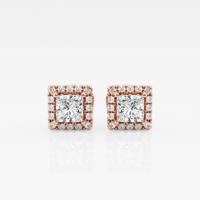 Additional Image 2 for  1 1/5 ctw Princess Lab Grown Diamond Halo Stud Earrings