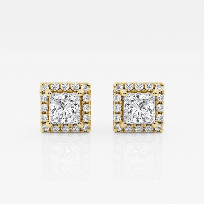 Additional Image 2 for  1 7/8 ctw Princess Lab Grown Diamond Halo Certified Stud Earrings