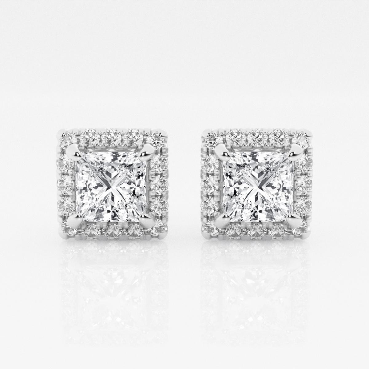 product video for 3 1/2 ctw Princess Lab Grown Diamond Halo Certified Stud Earrings