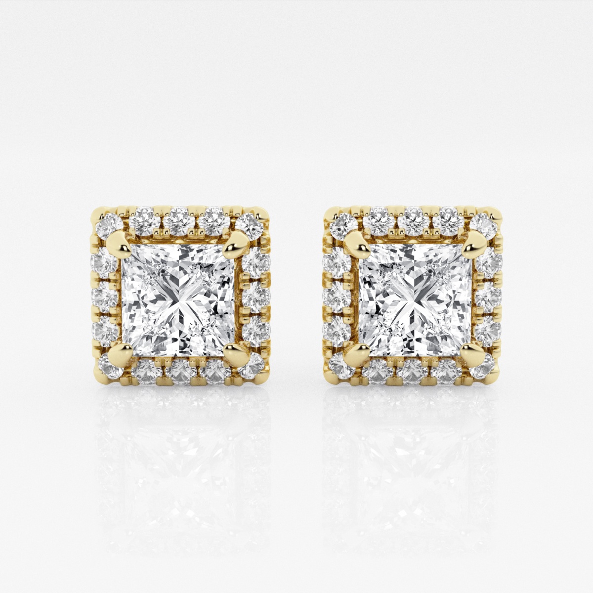 product video for 3 1/2 ctw Princess Lab Grown Diamond Halo Certified Stud Earrings