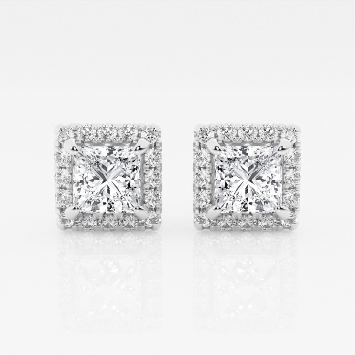 Additional Image 2 for  3 1/2 ctw Princess Lab Grown Diamond Halo Certified Stud Earrings