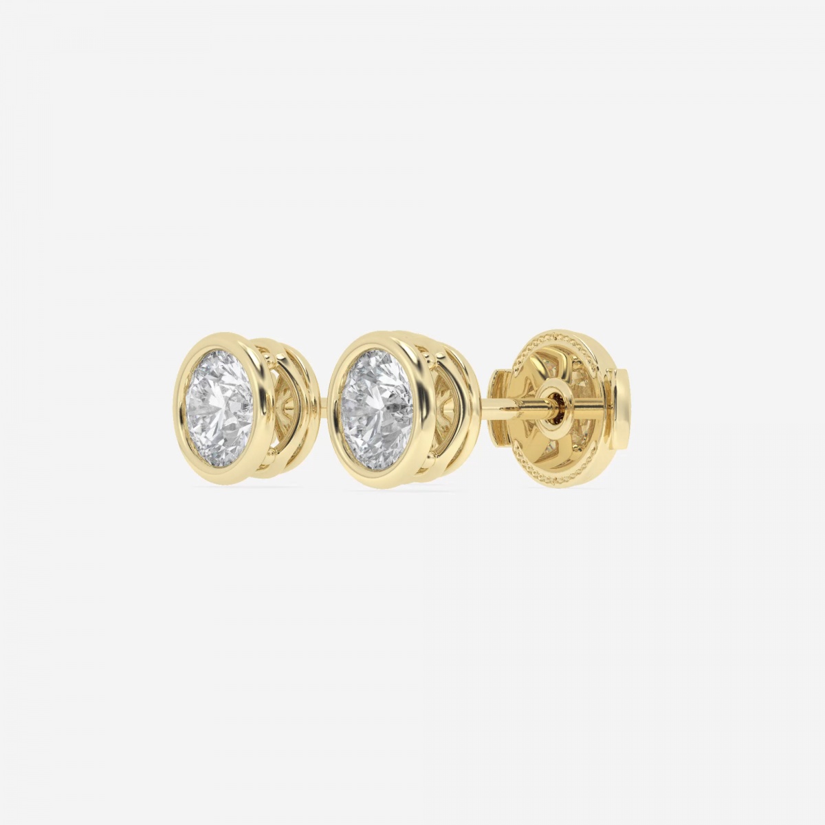 Additional Image 1 for  1 ctw Round Lab Grown Diamond Bezel Set Filigree Solitaire Stud Earrings