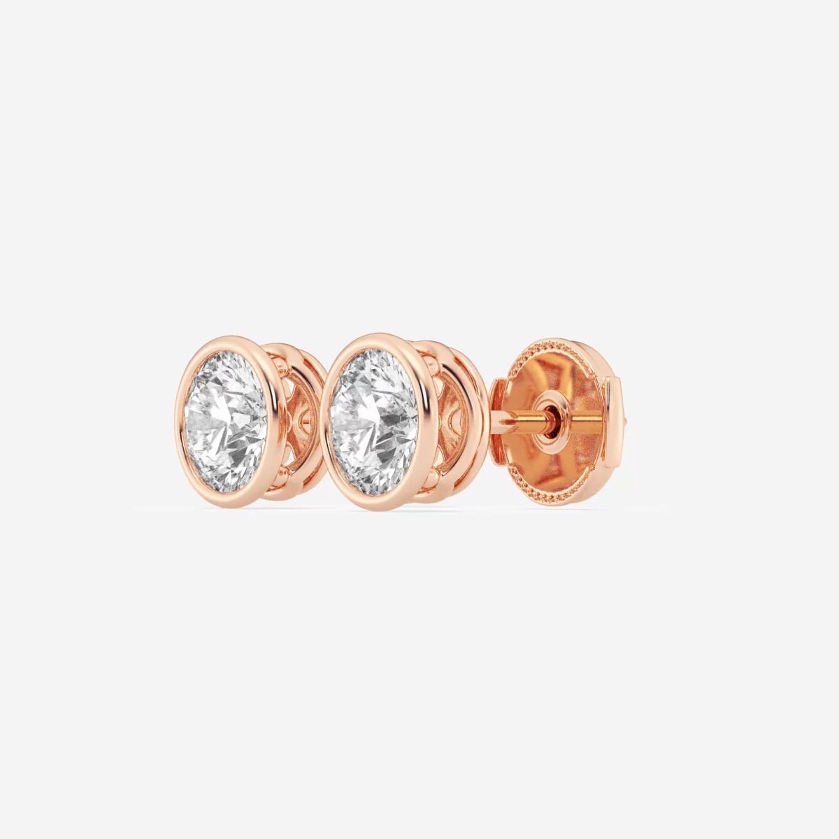 Additional Image 1 for  2 ctw Round Lab Grown Diamond Bezel Set Filigree Solitaire Certified Stud Earrings