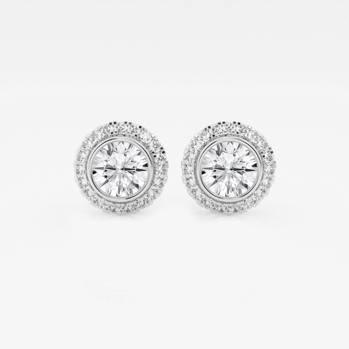 1 3/4 ctw Round Lab Grown Diamond Bezel Set Halo Certified Stud Earrings  14K White Gold, EF, VS2+