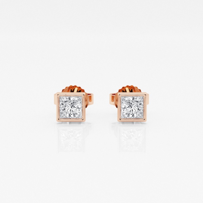 Additional Image 2 for  1/2 ctw Princess Lab Grown Diamond Bezel Set Solitaire Stud Earrings