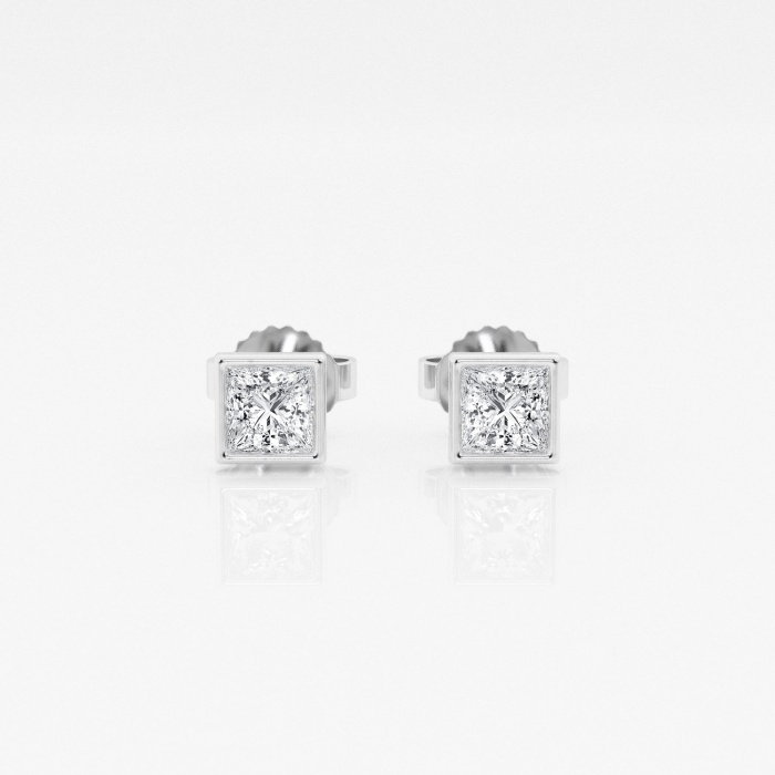 Additional Image 2 for  1/2 ctw Princess Lab Grown Diamond Bezel Set Solitaire Stud Earrings