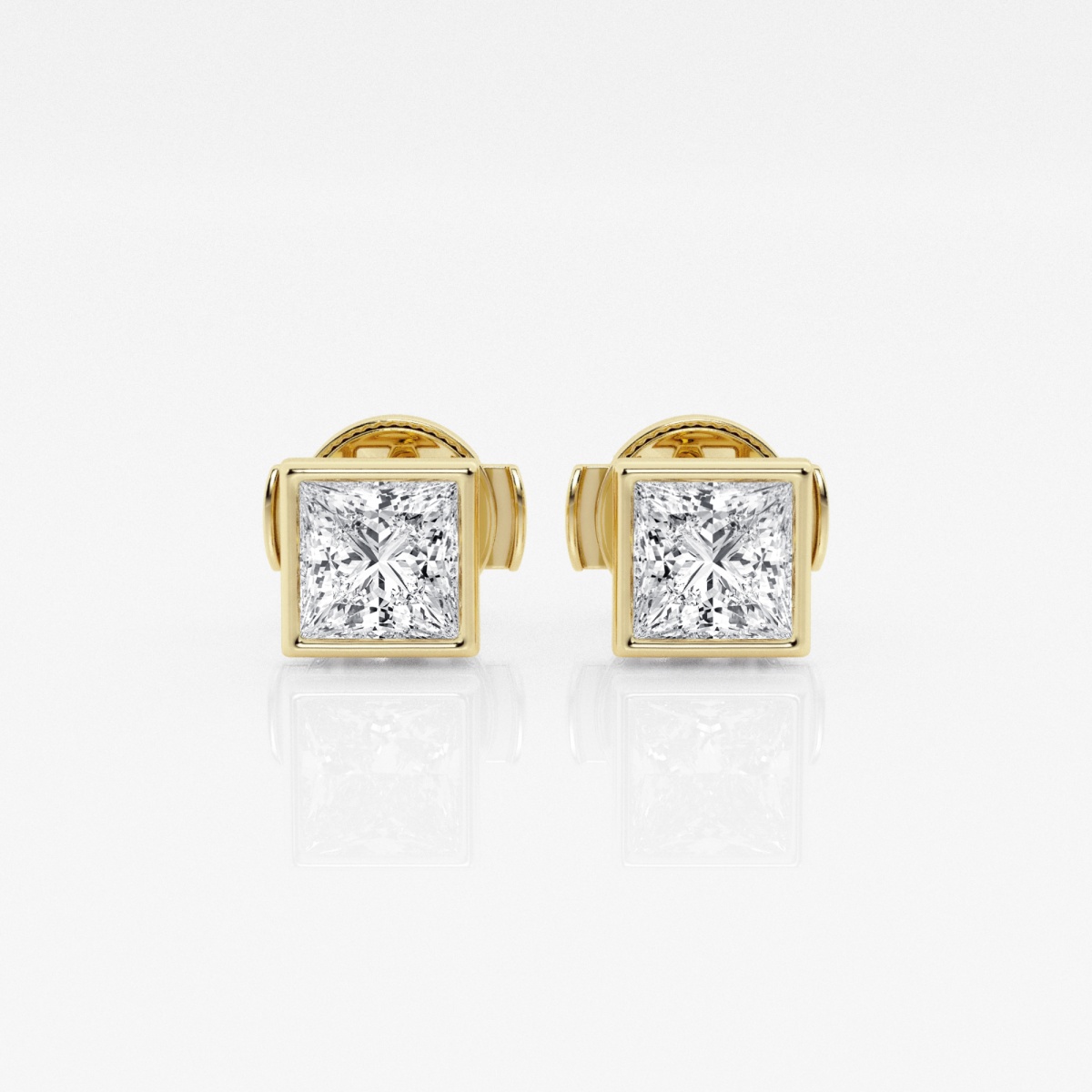 Additional Image 2 for  1 ctw Princess Lab Grown Diamond Bezel Set Solitaire Stud Earrings