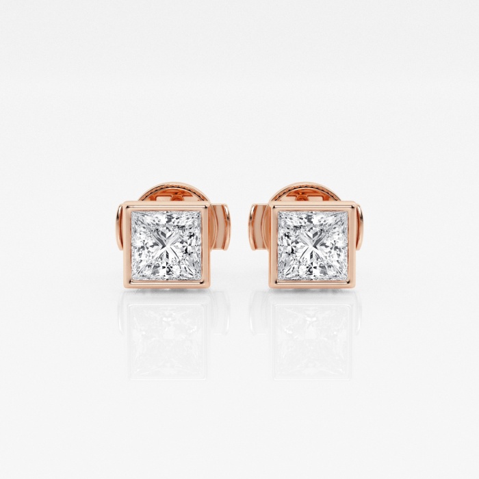 1 ctw Princess Lab Grown Diamond Bezel Set Solitaire Stud Earrings